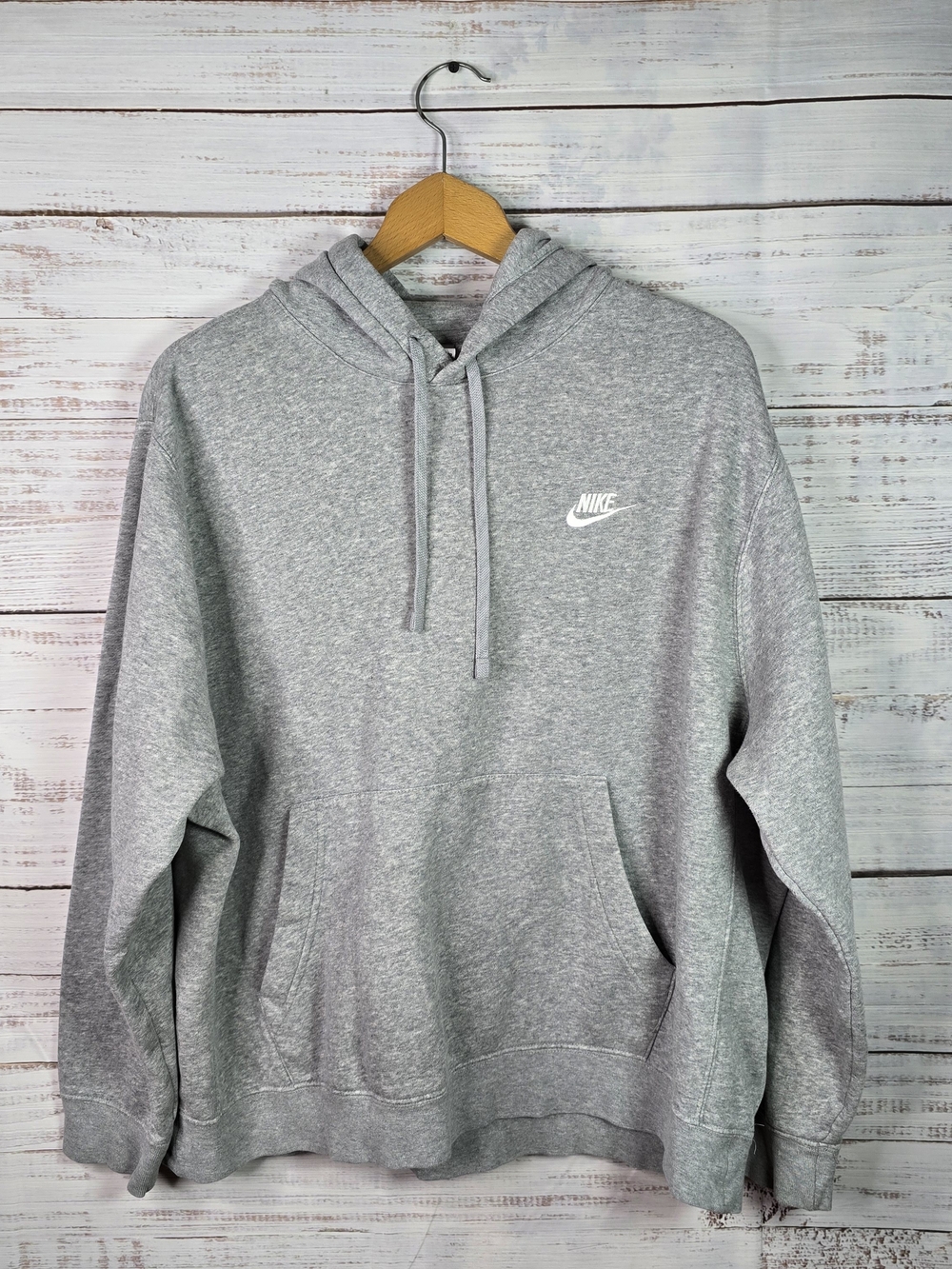Nike Gray Pullover Hoodie Sweatshirt White Swoosh Logo Size XL